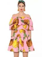 Oasap Slash Neck Ruffle Pineapple Printed Dress