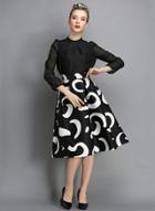 Oasap Elegant High Waist Slim Fit Print A-line Skirt