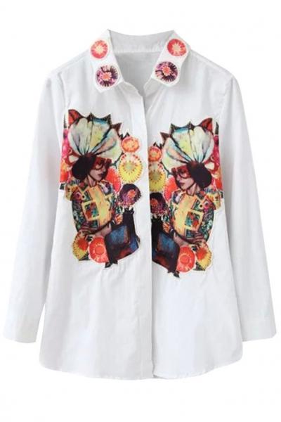 Oasap Symmetrical Epic Beauty Print Button Down Shirt