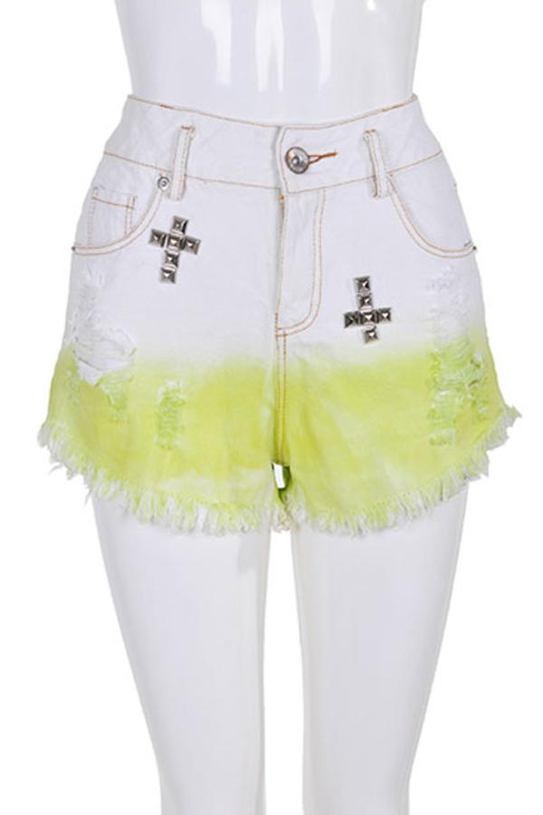 Oasap High Waist Worn Finish Denim Shorts