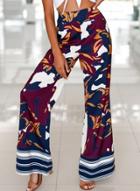 Oasap Fashion Loose Floral Printed Straight Camouflage Wide Leg Pants