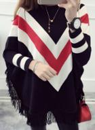 Oasap Fashion Striped Batwing Sleeve Sweater With Tassel