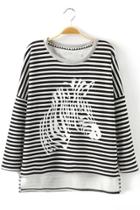 Oasap Zebra Striped High-low Sweatshirt