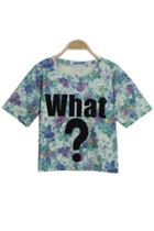 Oasap What Floral Short Sleeve Cropped Tee