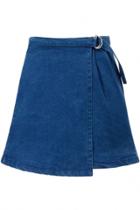 Oasap Blue Denim Buckled Flap Mini Skirt
