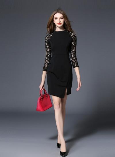 Oasap Black Slim Lace Dress