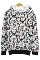 Oasap Goofy Print Fleece Hoodie
