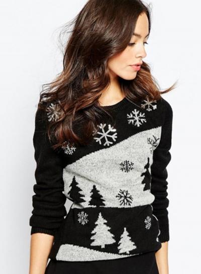 Oasap Women's Snowflake Graphic Knit Pullover Sweater