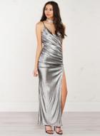 Oasap Spaghetti Strap High Slit Maxi Club Dress