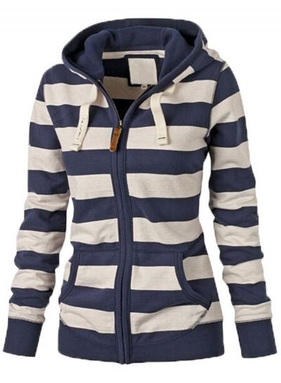 Oasap Fashion Stripe Full Zip Hoodie With Pocket
