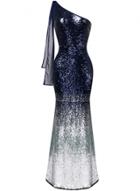 Oasap Gradient Color One Shoulder Mesh Panel Sequin Mermaid Prom Dress