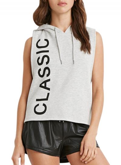 Oasap Women's Casual Grey Letter Print Sleeveless Hooded Top