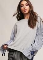 Oasap Round Neck Striped Sleeve Color Block Pullover Sweatshirt