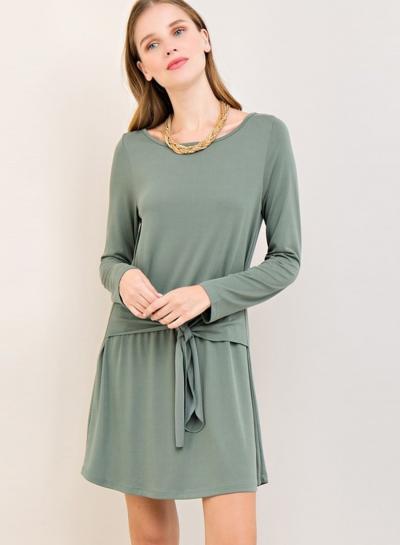Oasap Casual Long Sleeve Tie Wasit Mini Dress