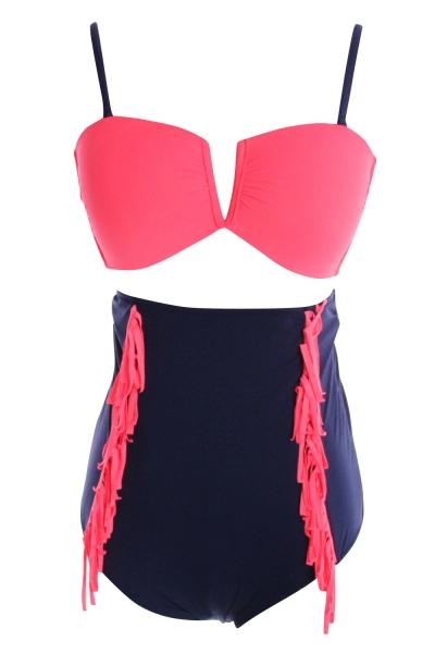 Oasap Color Block Tasseled Two Piece Bikini Swimsuit