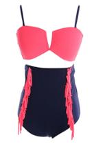 Oasap Color Block Tasseled Two Piece Bikini Swimsuit