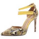 Oasap Pointed Toe Snakeskin Grain Ankle Strap Stiletto Pumps