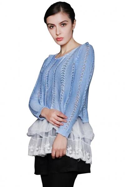 Oasap Demure Paneled Knit Sweater With Eyelet