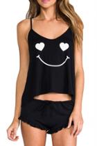 Oasap Smile Face Print Cami Top Matching Set