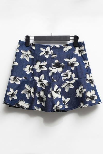 Oasap Flower A-line Denim Skirt