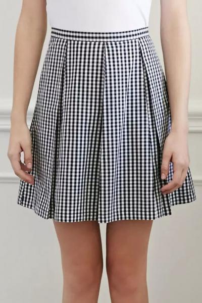 Oasap Elegant Plaid Print Pleated Skirt