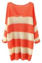 Oasap Chic Stripe Printed Long Sleeve Pullover Woman Sweater