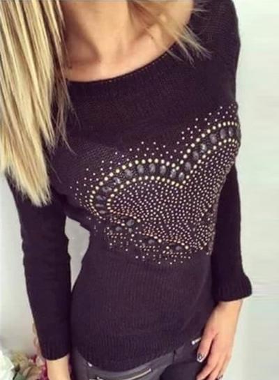 Oasap Fashion Heart Pattern Slim Fit Knit Sweater