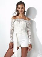 Oasap Fashion Slash Neck Long Sleeve Lace Romper