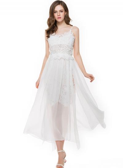 Oasap V Neck Lace Slip Dress