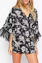 Oasap Classic Floral Print Fringed Romper