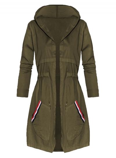 Oasap Open Front Long Sleeve Slim Fit Hooded Trench Coat