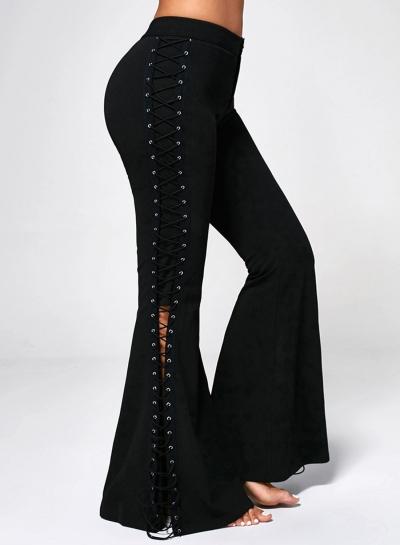 Oasap Black Lace-up Boot Cut Slim Fit Pants