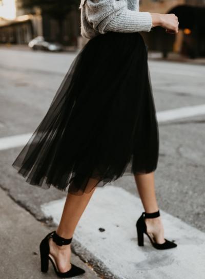 Oasap Solid Color High Waist Ruffle Mesh Skirt