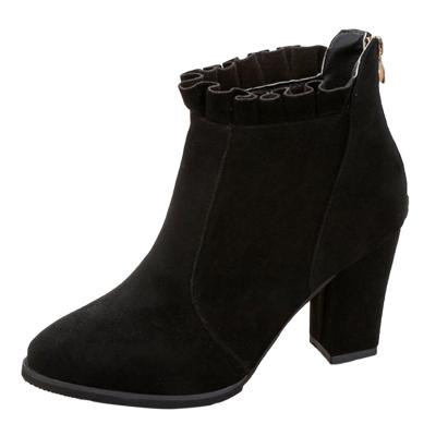 Oasap Solid Color Lace Pointed Toe Block Heels Ankle Boots