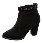 Oasap Solid Color Lace Pointed Toe Block Heels Ankle Boots