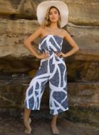 Oasap Tube Backless Digital Print Wide Leg Jumpsuit