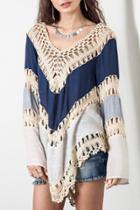Oasap Chic Color Block Crochet Lace Blouse