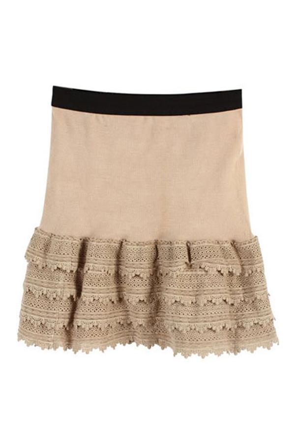 Oasap Elastic Waist Mini Skirt With Lace Edges