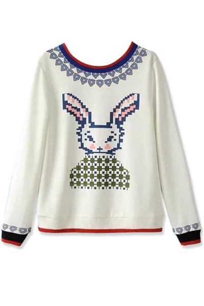 Oasap Pixel Rabbit Print Sweatshirt