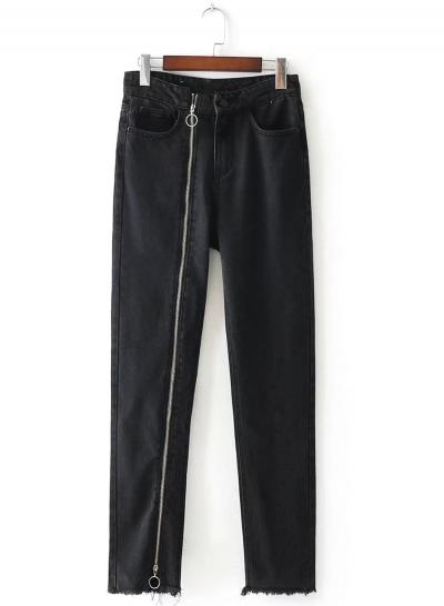Oasap High Waist Zipper Decoration Denim Black Pants