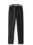 Oasap High Waist Zipper Decoration Denim Black Pants
