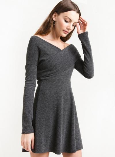 Oasap Women's Solid Wrap Knit A-line Dress