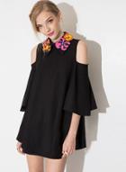 Oasap Floral Off Shoulder 3/4 Sleeve Mini A-line Dress