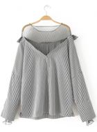 Oasap Fashion Mesh Vertical Striped Blouse