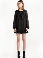 Oasap Bow Lace-up Black Lace Dress