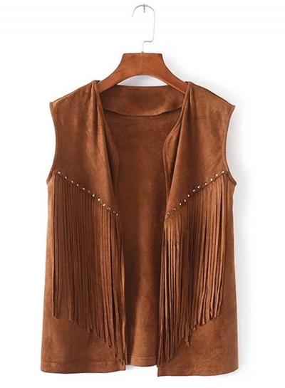 Oasap Open Front Suede Sleeveless Rivets Tassels Vest