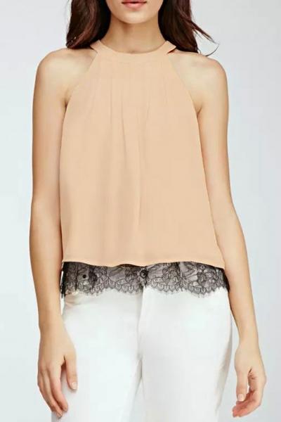 Oasap Heavenly Flowy Halter Neck Lace Blouse