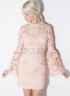 Oasap Crochet Lace Slim Flare Sleeve Dress