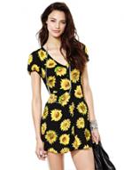 Oasap V Neck Short Sleeve Tie Back Sunflower Printed Dress