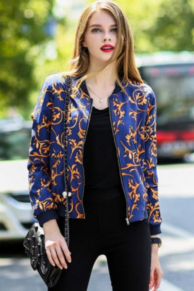 Oasap Golden Floral Bomber Jacket